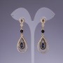Earrings with blue crystals, 5 cm long, yellow metal