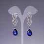 Earrings with blue crystals, 5.5 cm long, gray metal