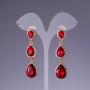 Earrings with Red Crystals, 6 cm Yellow Metal