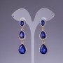 Earrings with ultramarine blue crystals, 6 cm long, yellow metal