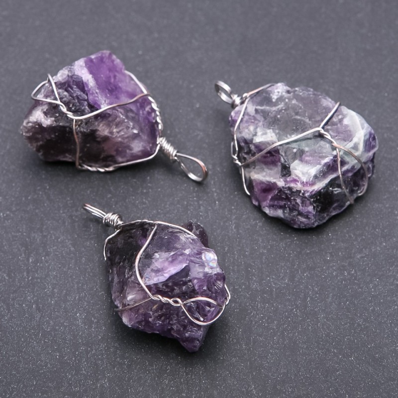 Wire-wrapped Amethyst Pendant 2.5x3.5 cm (±)