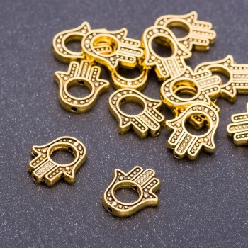 Palm-shaped bead insert, antique gold color, 14 x 12 x 2.5 mm, hole diameter 5 mm, packaging 20 g +/- 19 pcs