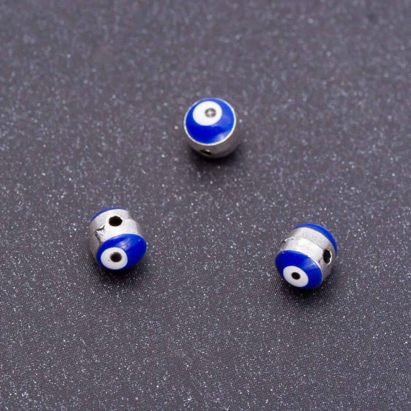 Bead Insert 'Eye' Silver, 5 mm diameter, 6 mm length, drilled-1, 5 mm faceted, 11 pcs