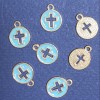 Sale! Pendant findings 'Cross' blue enamel gold-tone, diameter 12mm, length 15mm, hole 5mm, 5mm facet, 10 pcs