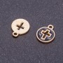 Pendant finding 'Cross' black enamel 'gold', diameter 12mm, length 15mm, drilled hole 5mm, 5mm bevel, 10 pcs