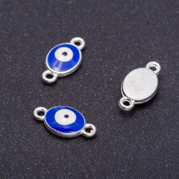 Eye connector, silver, 8mm diameter, 16mm length, 7 pcs