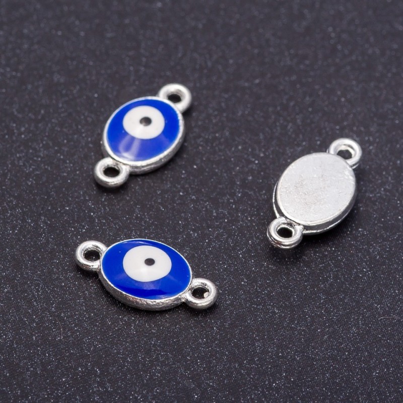 Eye connector, silver, 8mm diameter, 16mm length, 7 pcs