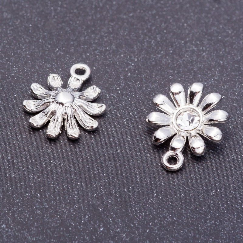 Pendant findings 'Daisy' 'Light Silver', 13mm diameter, 16mm length, drilled holes, 9 pcs set