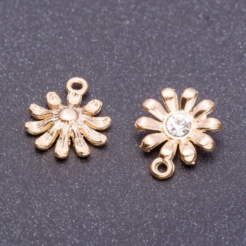 Pendant fittings "Daisy" "Light Gold", diameter 13mm, length 16mm, drilled, faceted hole, 9 pcs per pack