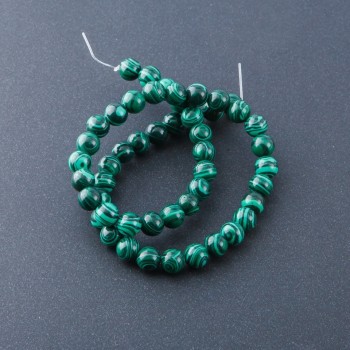 Natural Stone Malachite Beads on Thread (Pressed), 8 mm Diameter, 39 cm Length