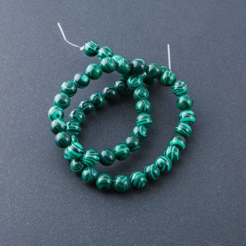 Natural Stone Malachite Beads on Thread (Pressed), 8 mm Diameter, 39 cm Length