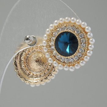 Earrings with emerald crystal 'Rivoli', diameter 10mm, 22mm