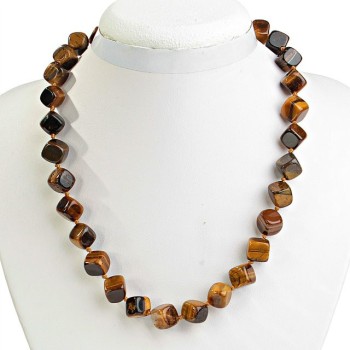 Tiger's Eye Necklace with 10mm Cubic Beads, 48 cm Long