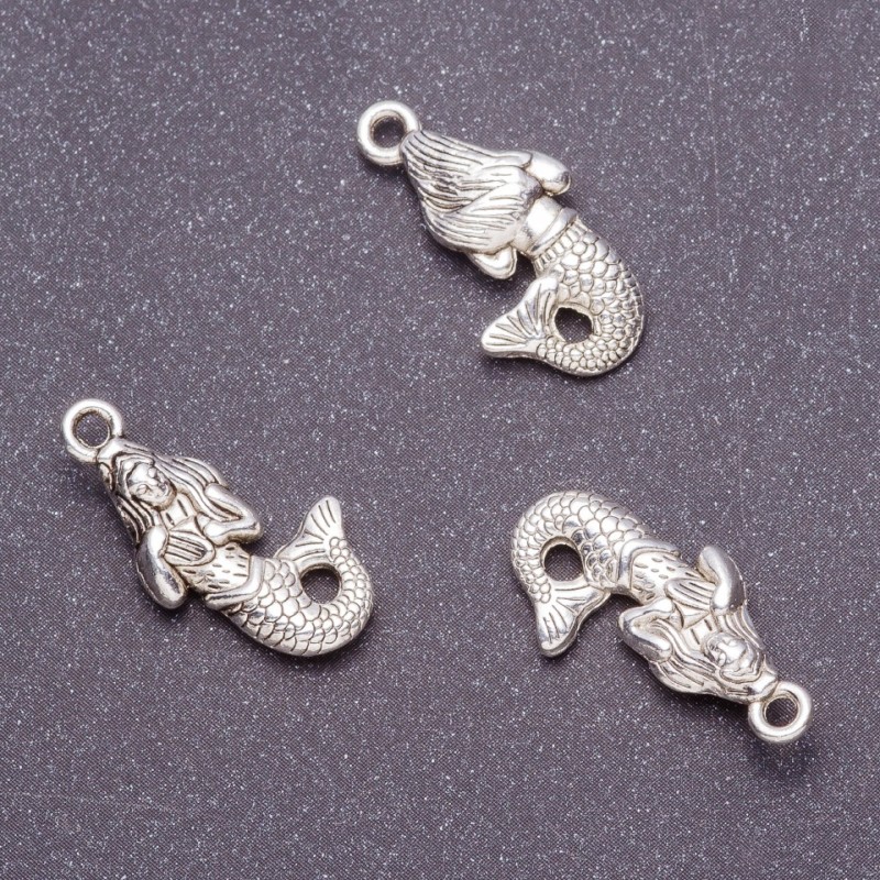 Mermaid Pendant Findings, 12x23 mm, gray metal finish, 20 g ± 11 pcs