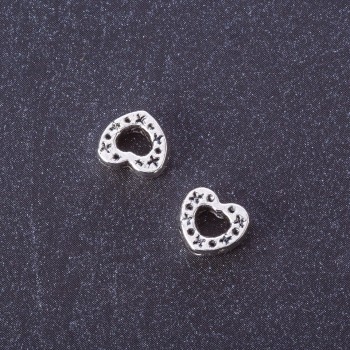 Heart-Shaped Bead Insert Findings 'dot cross' Pattern 8×9 mm, packaging 20 g +/- 33 pcs