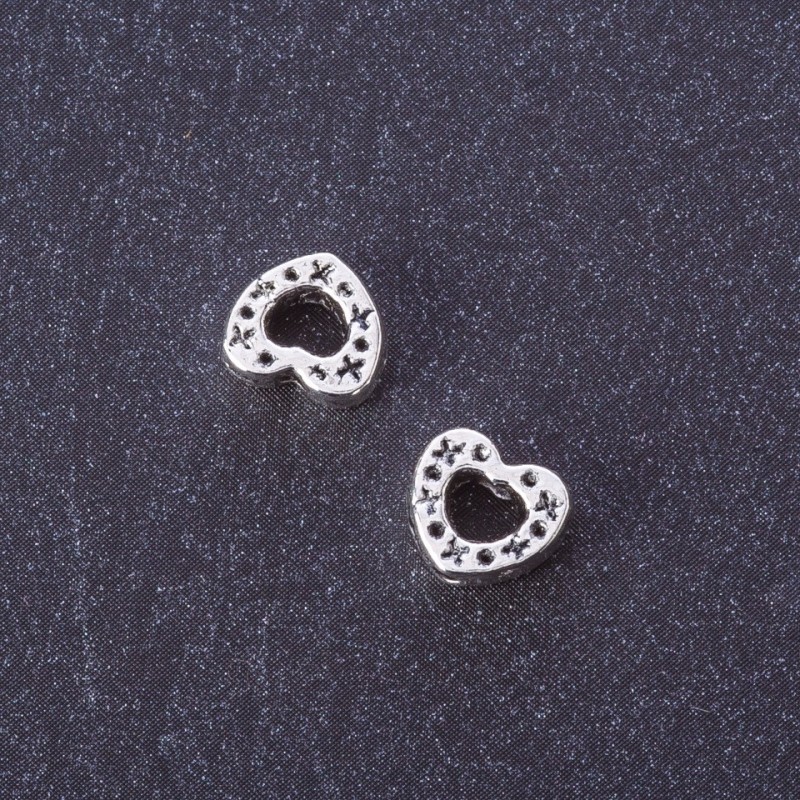 Heart-Shaped Bead Insert Findings 'dot cross' Pattern 8×9 mm, packaging 20 g +/- 33 pcs