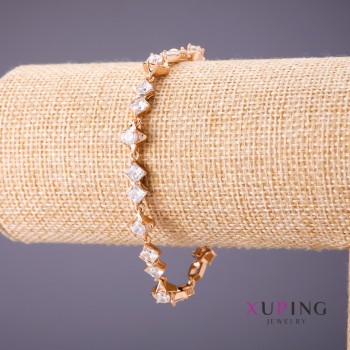 Xuping Bracelet with White Stones, Gold Color, Length 18–20 cm, 7 mm Thick