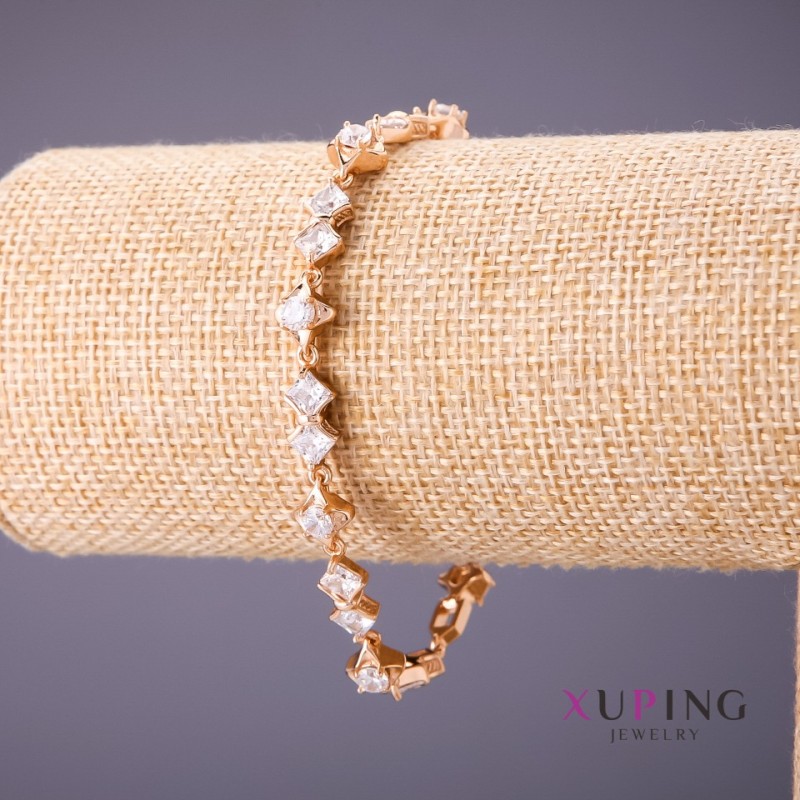 Xuping Bracelet with White Stones, Gold Color, Length 18–20 cm, 7 mm Thick