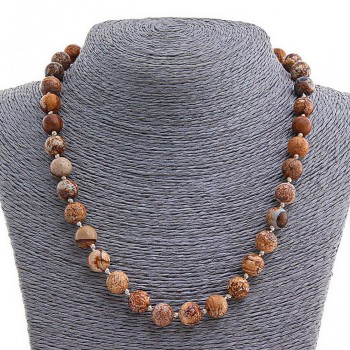 Landscape Jasper Necklace, natural stone, 10 mm beads, 46 cm length