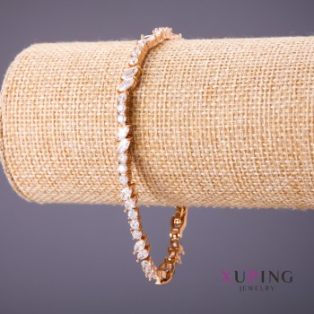 Xuping bracelet with white stones, length 18–20 cm, thickness 5 mm, gold color