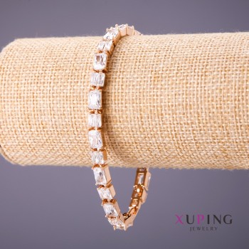 Xuping bracelet with white stones, length 18-20 cm, thickness 6 mm, gold color