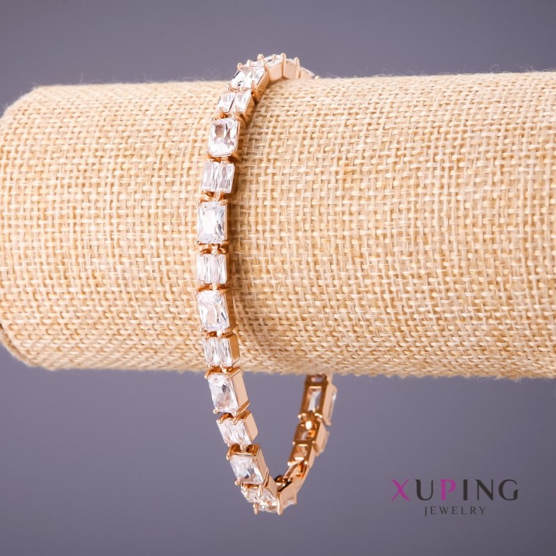 Xuping bracelet with white stones, length 18-20 cm, thickness 6 mm, gold color