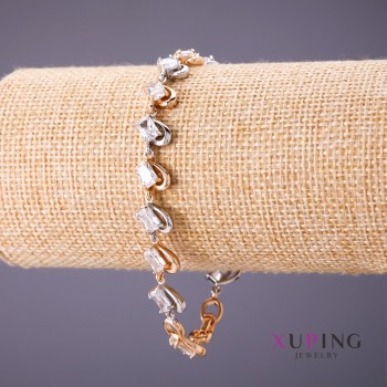 Xuping Bracelet with White Stones, 18–20 cm, 9 mm Thick, Gold Color