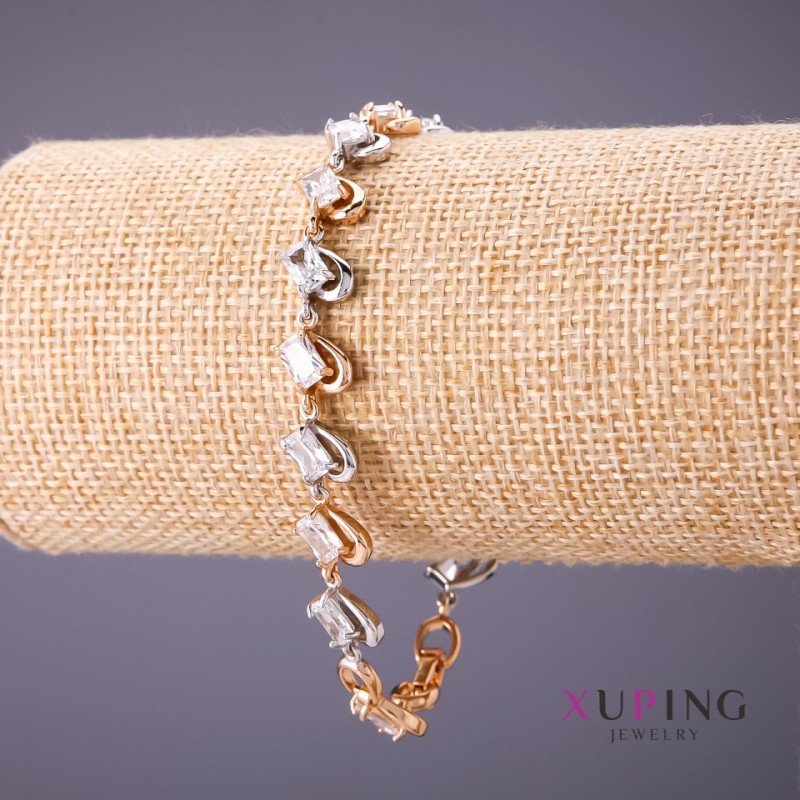 Xuping Bracelet with White Stones, 18–20 cm, 9 mm Thick, Gold Color