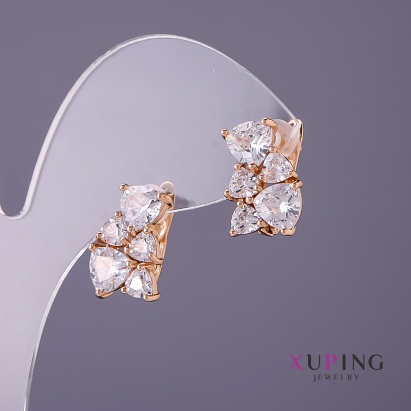 Discount! Xuping earrings with white stones, 10 mm diameter, 15 mm length, gold color