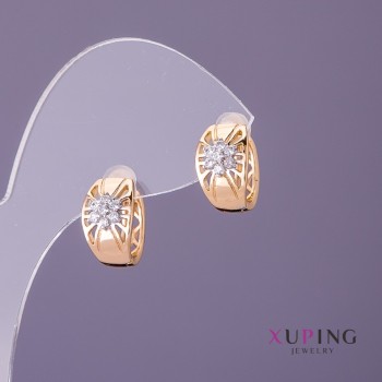 Discount! Xuping Star Earrings with White Crystals, 8mm Diameter, 12mm Length, Gold Color