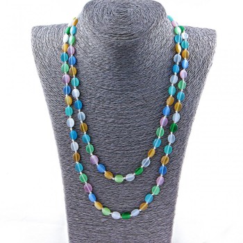 Long Cat's Eye Bead Necklace, Oval Beads 10x8 mm, Assorted Colors, Length 115 cm