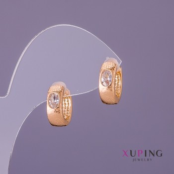 Xuping Earrings with white stones, 5 mm diameter, 13 mm length, gold color