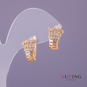 Xuping Earrings with White Crystals, 10 mm diameter, 15 mm length, Gold color