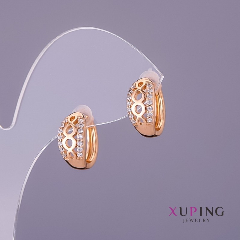 Xuping Earrings with White Crystals, 7 mm Diameter, 14 mm Length, Gold Color