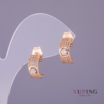 Discount! Xuping stud earrings with white stones, 5 mm stone diameter, 13 mm length, gold color