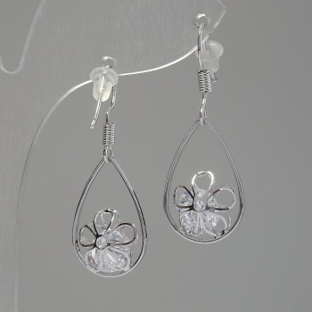 Earrings 'Itaoliao' Crystal Drops, 14 mm diameter, 31 mm length, Silver color