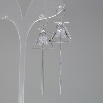 Earrings 'Itaolyao' Pyramid-shaped with crystals, 20 mm diameter, 55 mm length, silver