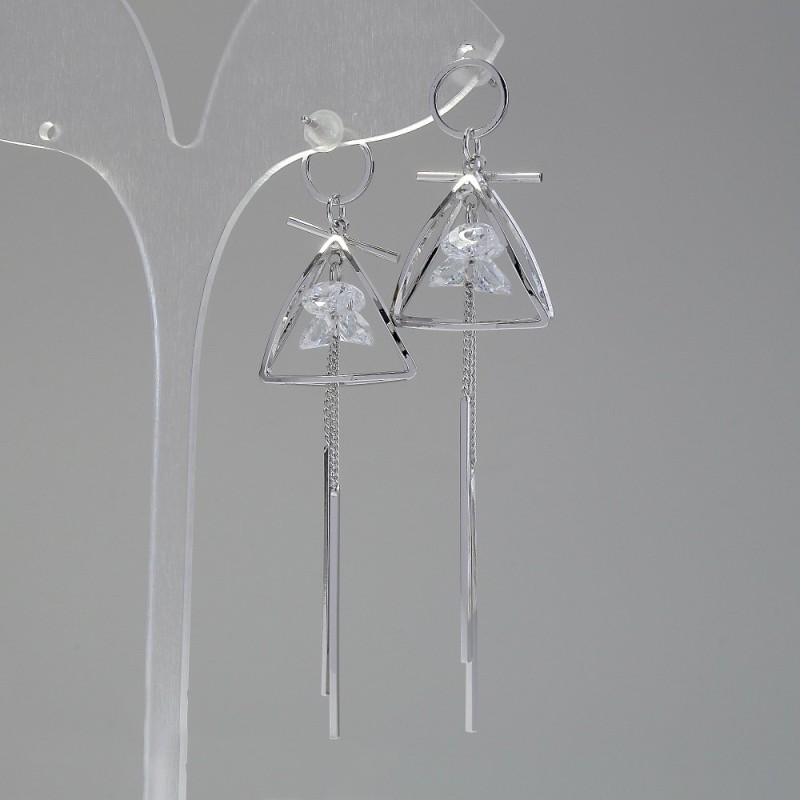 Earrings 'Itaolyao' Pyramid-shaped with crystals, 20 mm diameter, 55 mm length, silver