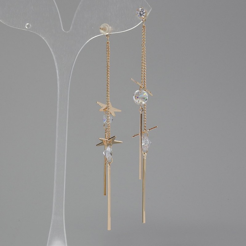 Earrings 'Itaolyao' with crystals, diameter 12mm, length 95mm, gold color