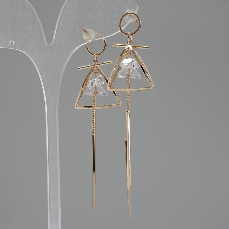 Earrings 'Itaolyao' Pyramid with crystals, diameter 20 mm, length 55 mm, gold color
