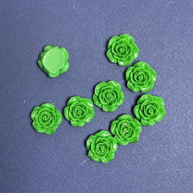 Sale! Green Rose acrylic cabochon, 18 mm diameter, packaging: pcs