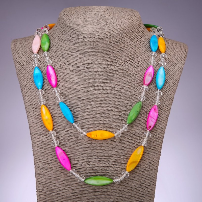 Long Necklace with Mother-of-Pearl Assortment, Elongated Oval, 110 cm
