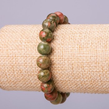 Bracelet with natural heliotrope beads, 10 mm diameter, 18 cm circumference on elastic