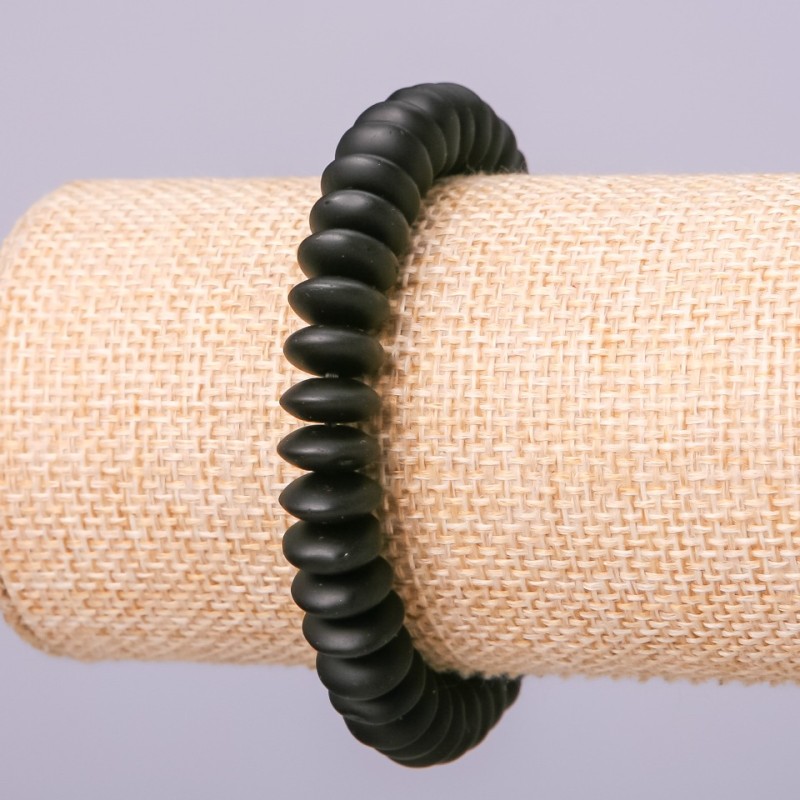 Shungite Elastic Bracelet (named after ) Smooth Rondel, diameter 10×4.5 mm, length 18 cm +