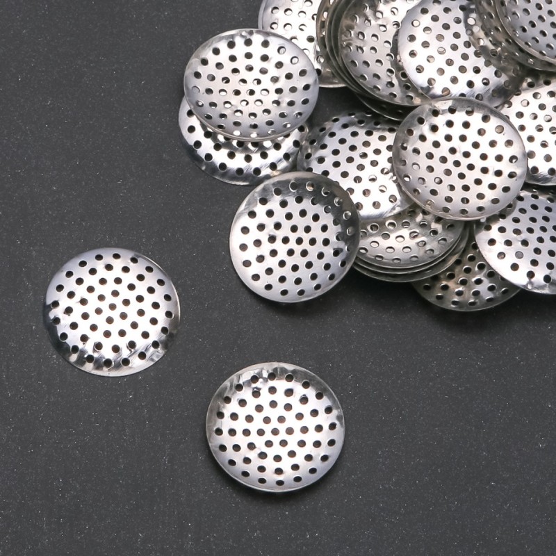 Brooch base findings 'Colander' sieve, 24 mm diameter, pack of 48