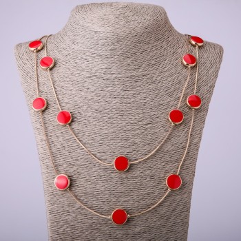 Long-chain necklace with red coin, length 66–70 cm