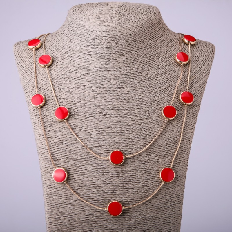 Long-chain necklace with red coin, length 66–70 cm