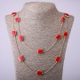 Long-chain necklace with a red square, length 66-70 cm