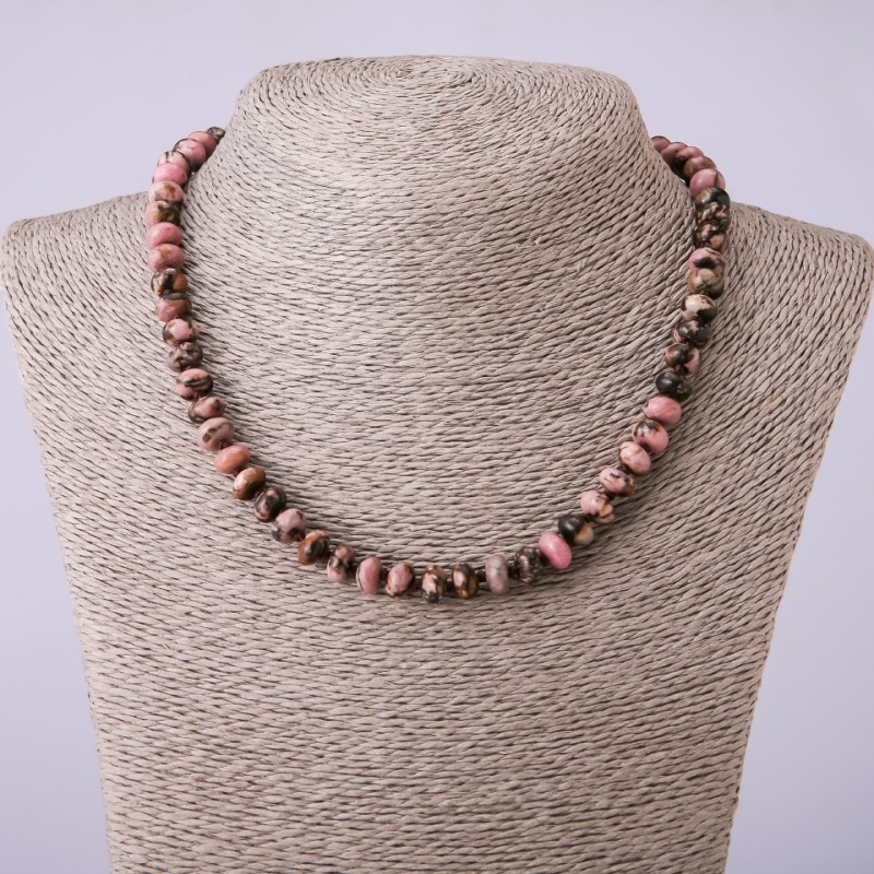 Necklace of natural stone, synthetic rhodonite rondelle, diameter 8x5 mm, length in cm