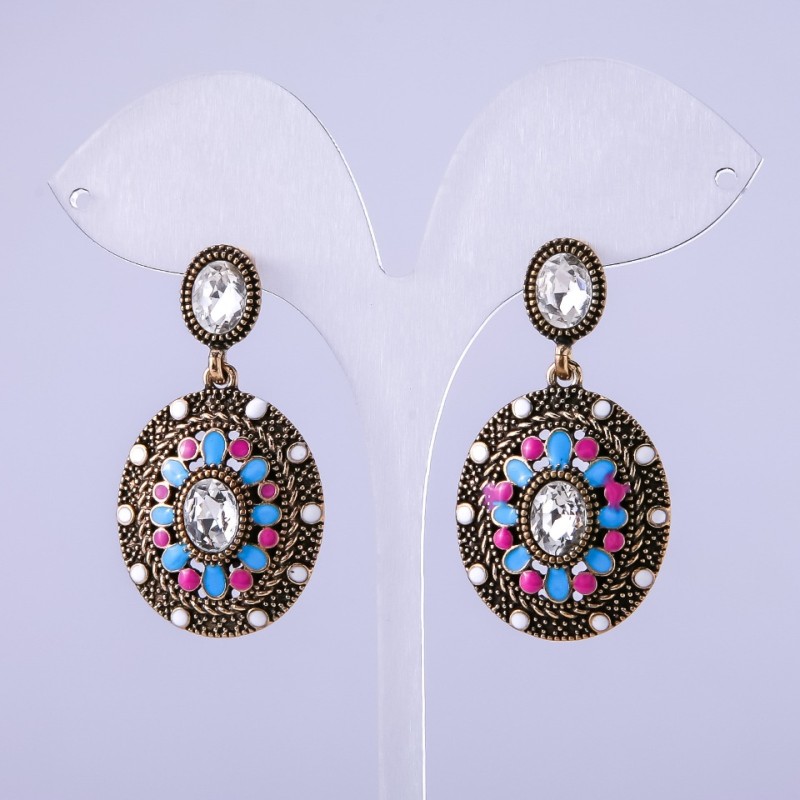 Earrings 'Myroslava' blue enamel 42x24mm